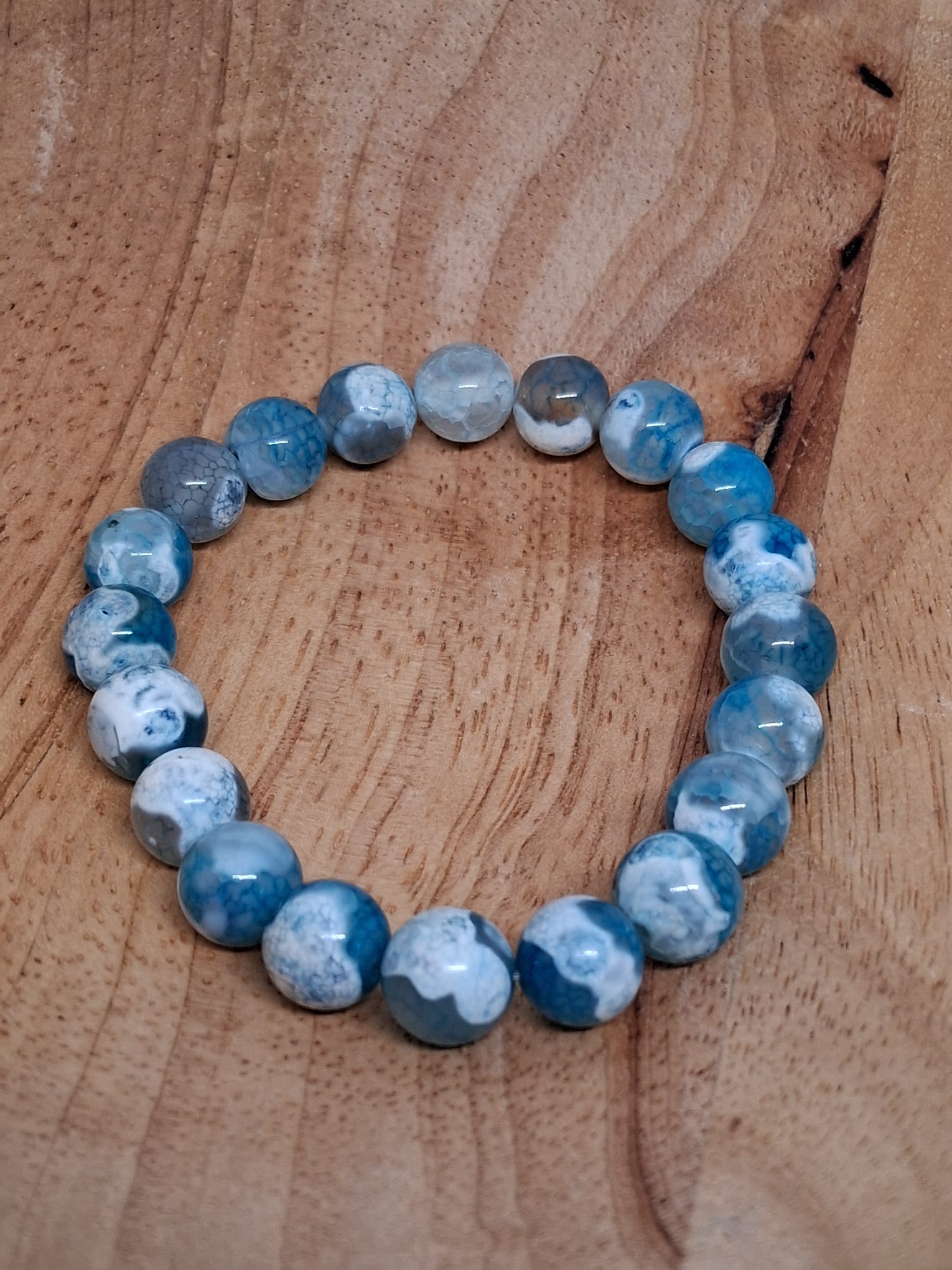 Agaat Blauw-Wit (Rust • Communicatie • Balans) Kogel Armband