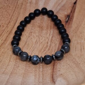 Onyx met Labradoriet Kogelarmband – Bescherming, Intuïtie, Kracht