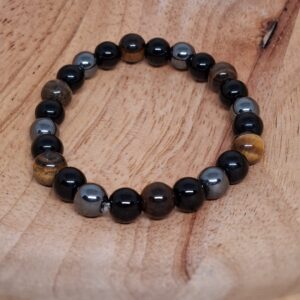 Tijgeroog met Pyriet en Obsidiaan (Bescherming • Aarding • Focus) Kogel Armband