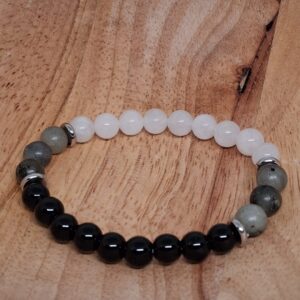 Toermalijn Zwart met Labradoriet en Jade Wit Kogelarmband – Bescherming, Intuïtie, Rust